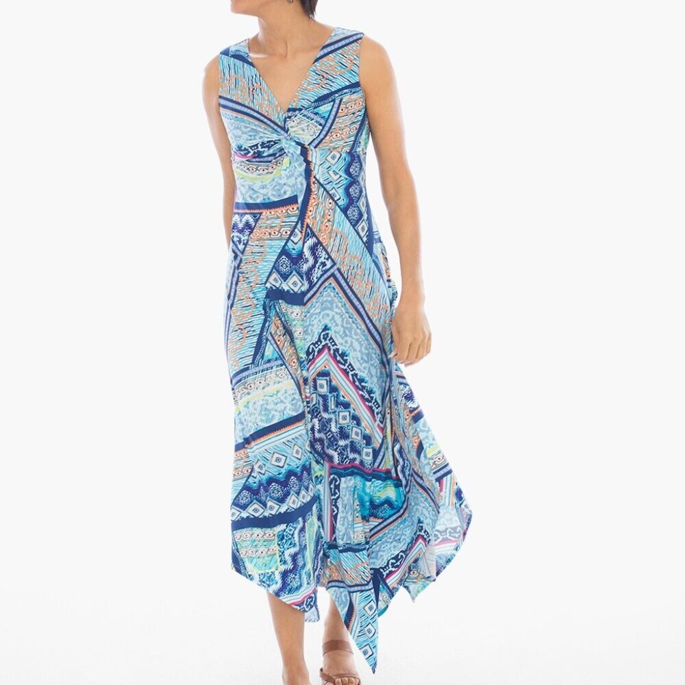 CHICO'S Handkerchief Hem Mixed-Media Sleeveless Dress Size 0 = Size 4 (Small)